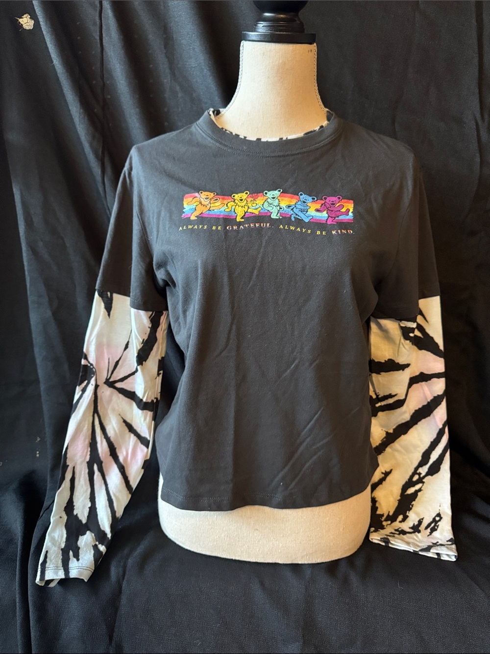 Grateful Dead Black Long-Sleeve Tie-Dye Sleeve Tee